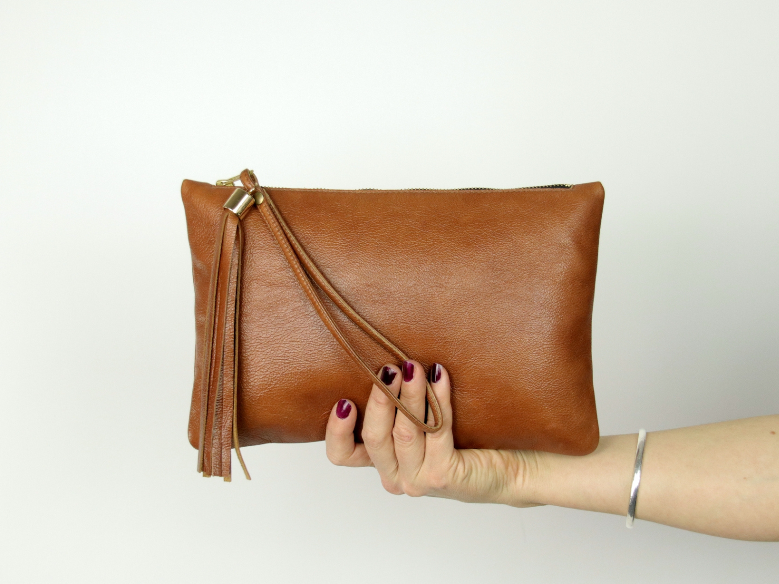 Tan clutch top bag